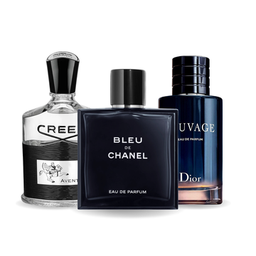 Confezione promozionale di 3 profumi Creed AVENTUS, BLEU DE CHANEL e Dior SAUVAGE 100ml